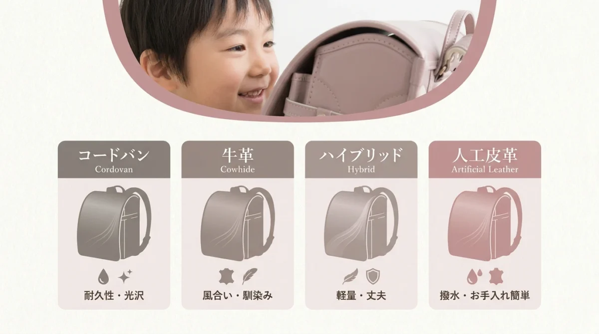 大峽製鞄ランドセルの素材別価格帯を比較する図解