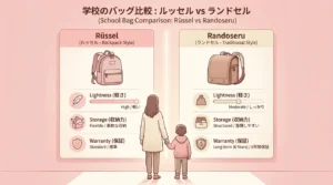 Rikomonのリュッセルとランドセルの違いを比較する図解